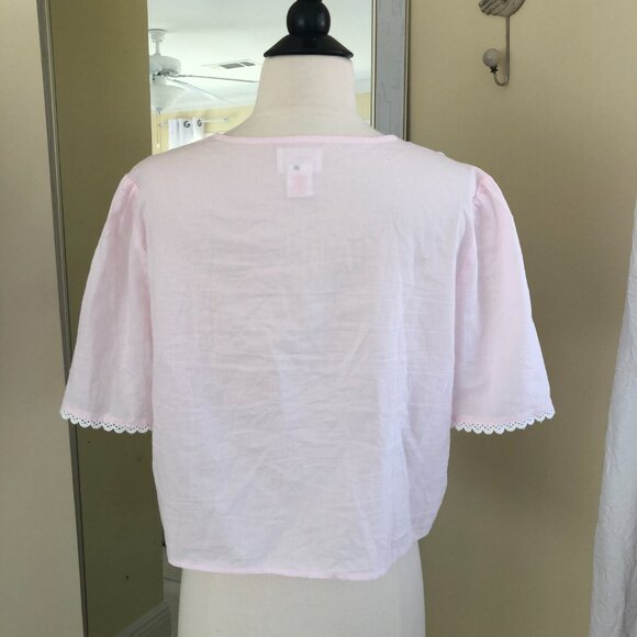 Pink Cotton Lace Collar Button Front Blouse Pleated Medium Cottagecore Coquette - Picture 5 of 7